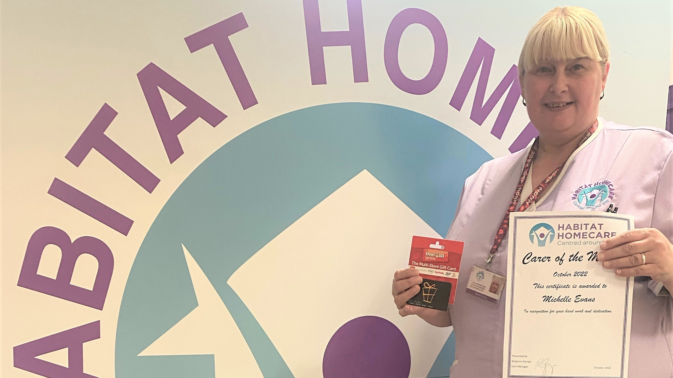 Habitat Homecare name November Carer of the Month Swansea